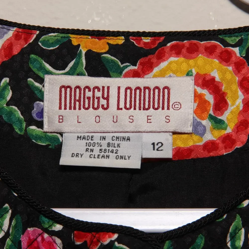 Vintage Maggy London Silk Quilted Floral Paisley Blazer Jacket Size 12